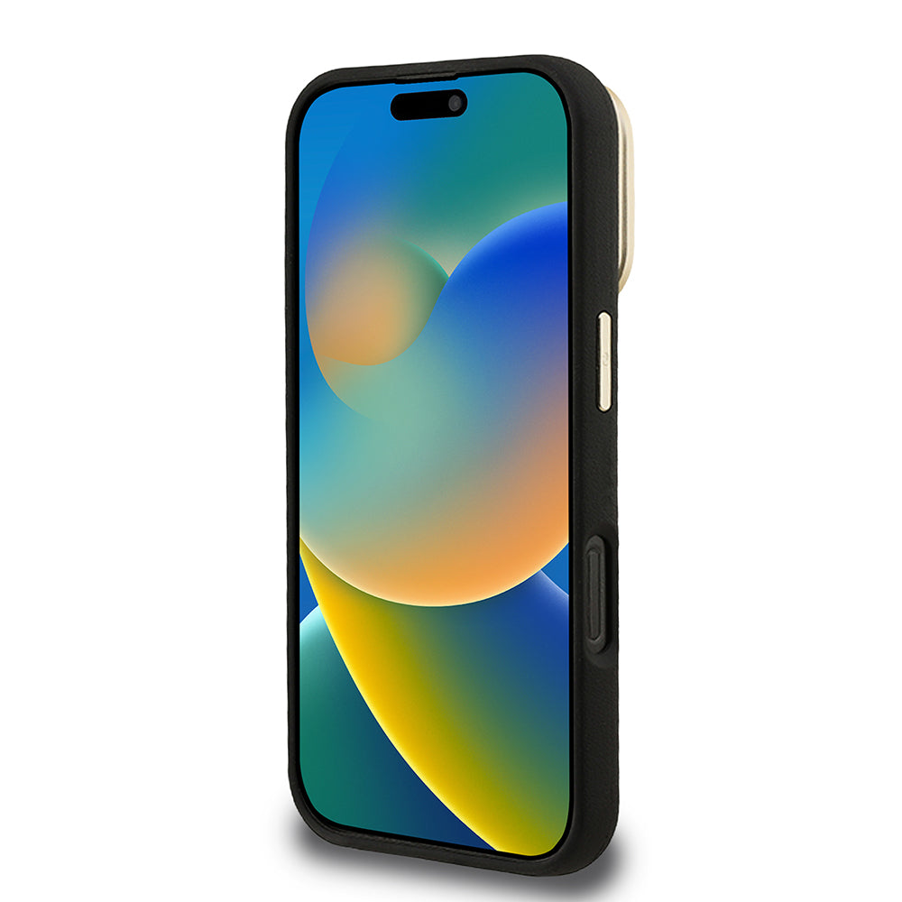 Apple iPhone 16 Pro Max Kılıf Guess Orjinal Lisanslı Grained Yazı Logolu Kamera Standlı Kapak Bej