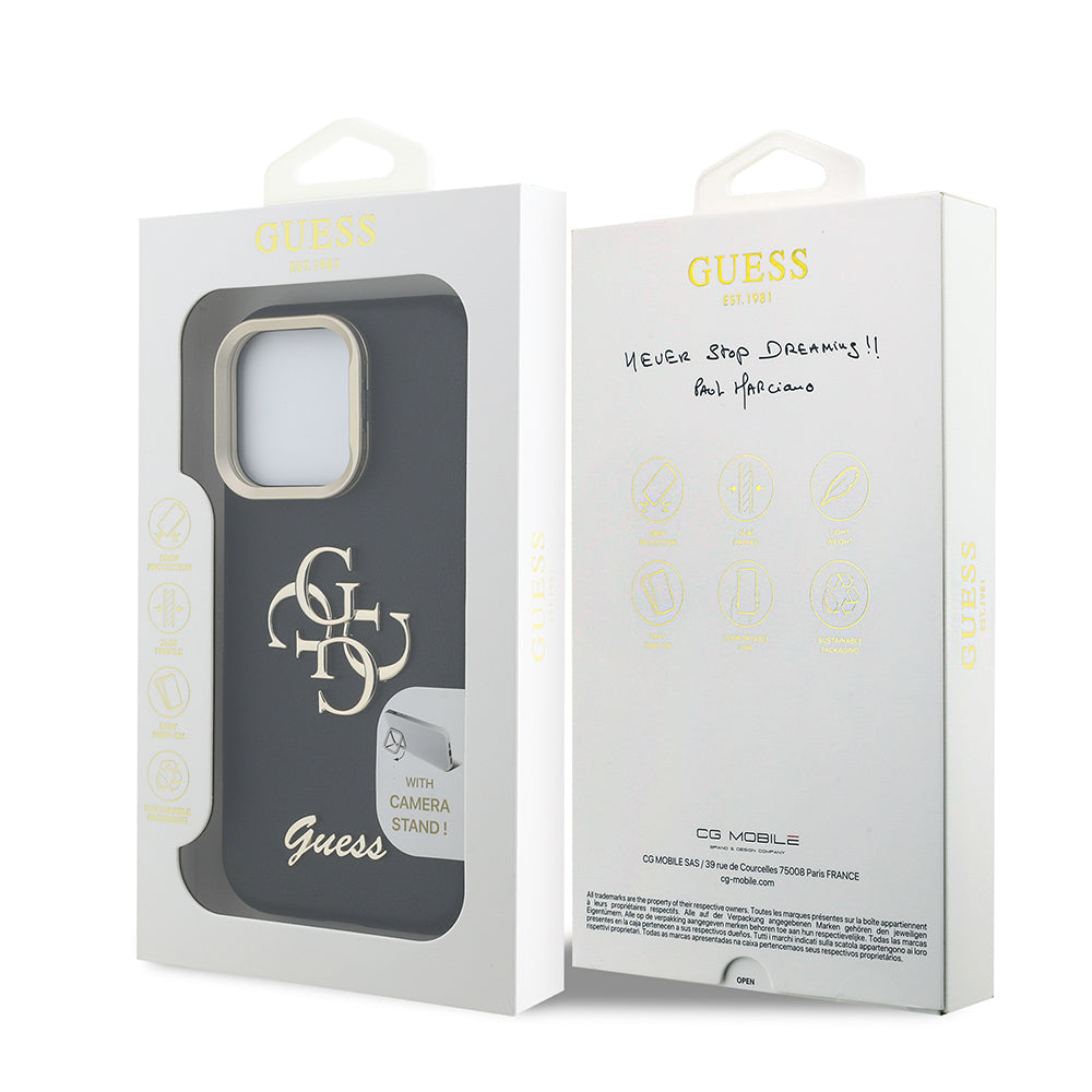 Apple iPhone 16 Pro Max Kılıf Guess Orjinal Lisanslı Grained Yazı Logolu Kamera Standlı Kapak Bej