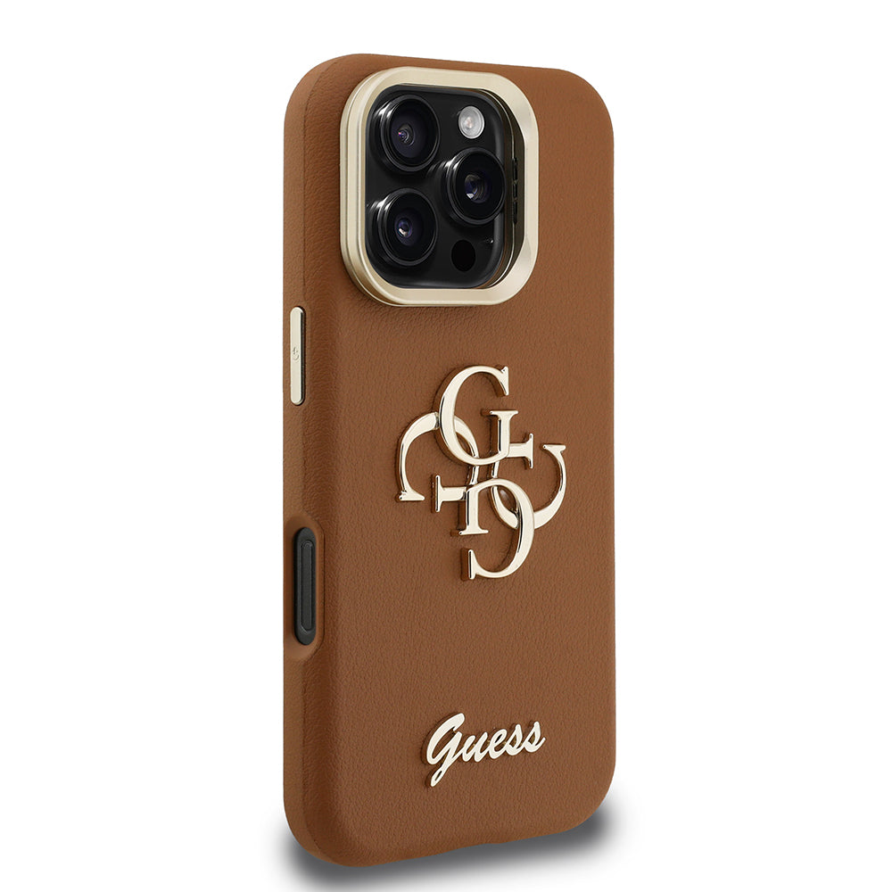Apple iPhone 16 Pro Max Kılıf Guess Orjinal Lisanslı Grained Yazı Logolu Kamera Standlı Kapak Bej