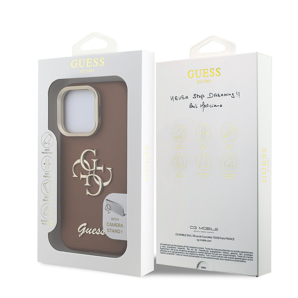 Apple iPhone 16 Pro Max Kılıf Guess Orjinal Lisanslı Grained Yazı Logolu Kamera Standlı Kapak Pembe