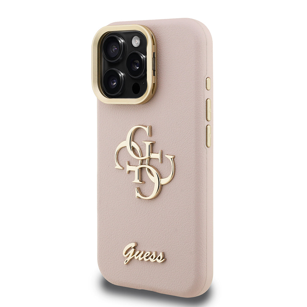 Apple iPhone 16 Pro Max Kılıf Guess Orjinal Lisanslı Grained Yazı Logolu Kamera Standlı Kapak Pembe