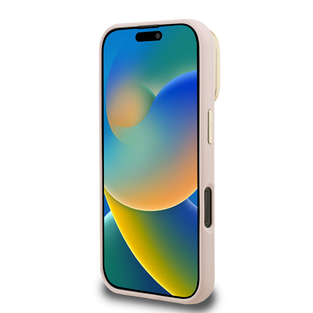Apple iPhone 16 Pro Max Kılıf Guess Orjinal Lisanslı Grained Yazı Logolu Kamera Standlı Kapak Pembe