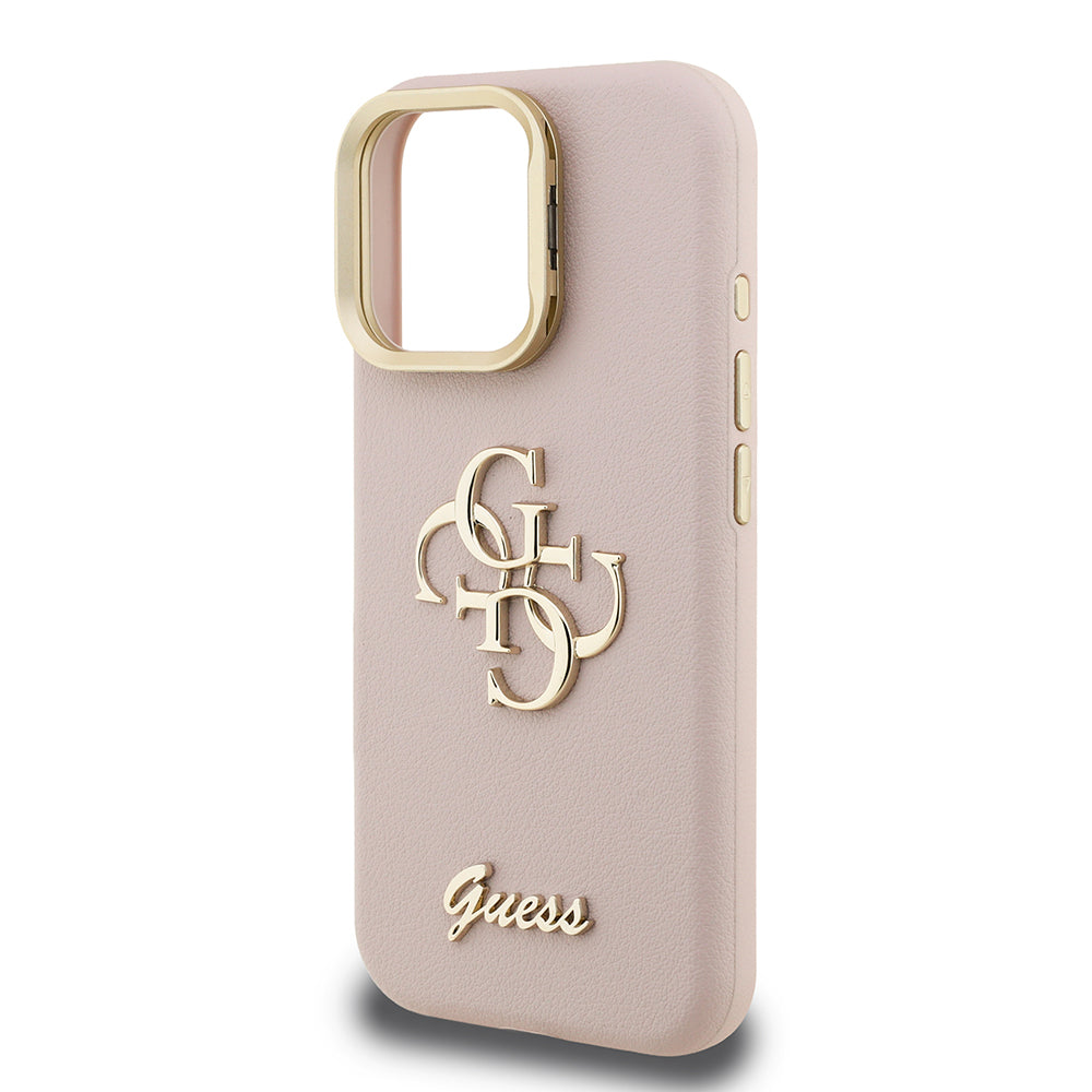 Apple iPhone 16 Pro Max Kılıf Guess Orjinal Lisanslı Grained Yazı Logolu Kamera Standlı Kapak Pembe