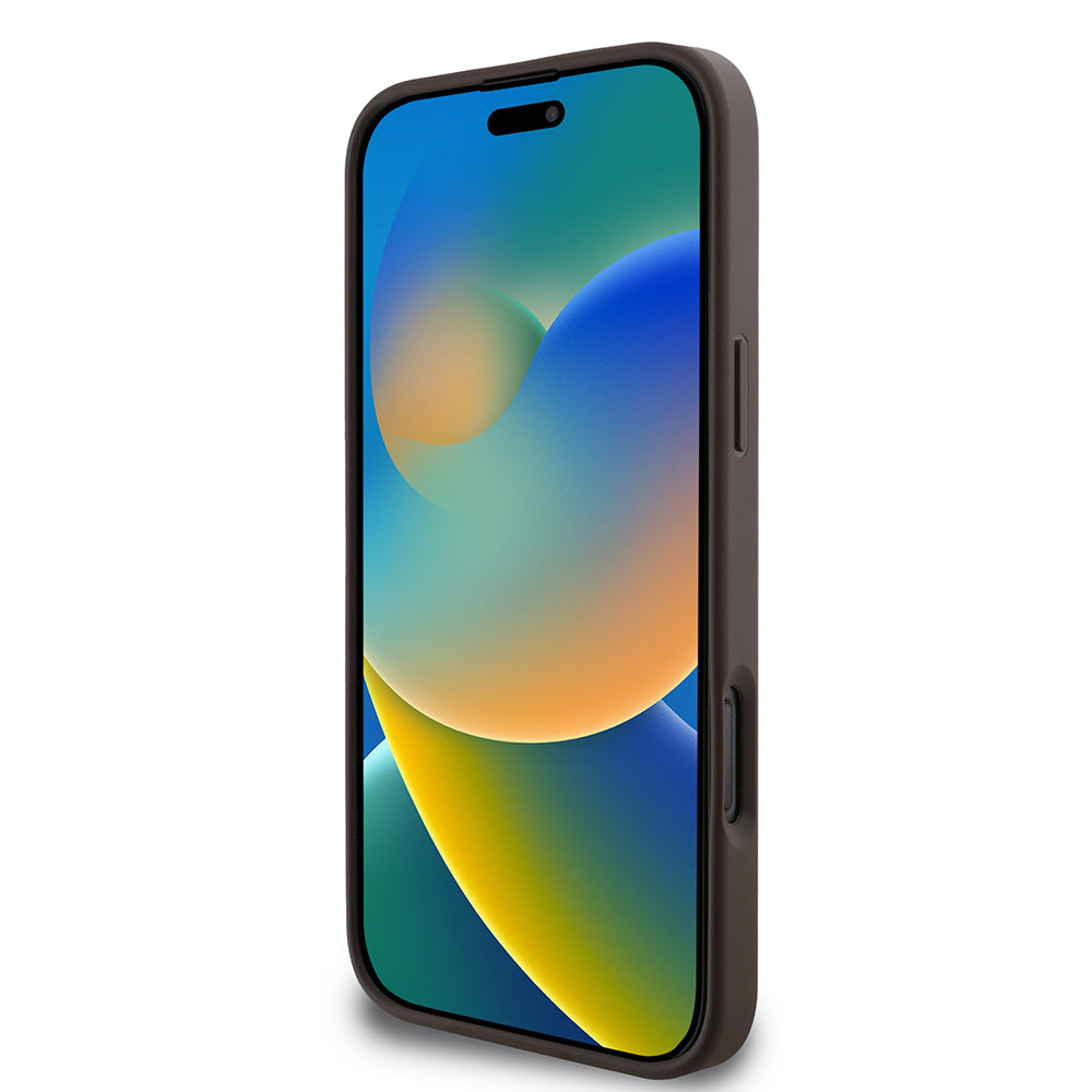 Apple iPhone 16 Pro Max Kılıf Guess Orjinal Lisanslı M-safe Şarj Özellikli PU Halkalı 4G Desenli Yazı Logolu Kapak Kahverengi