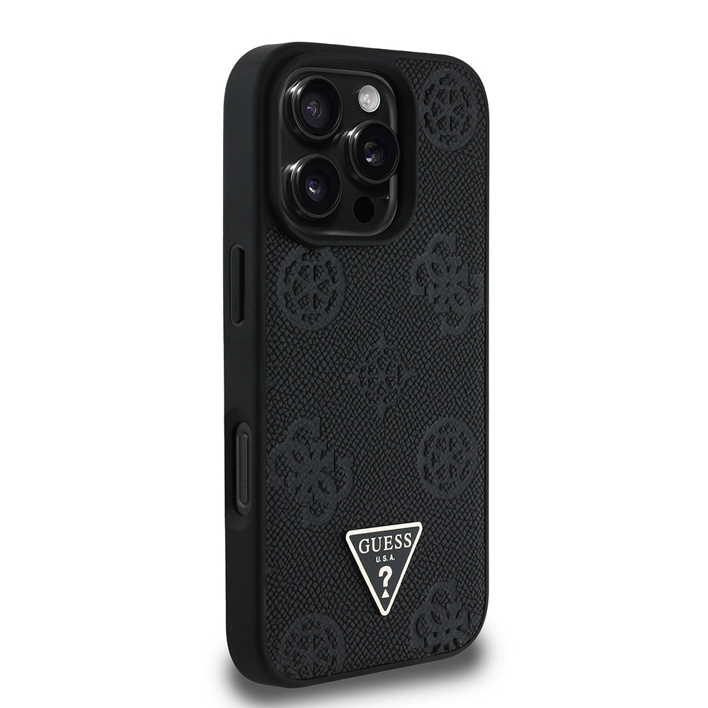 Apple iPhone 16 Pro Max Kılıf Guess Orjinal Lisanslı M-safe Şarj Özellikli Sıcak Baskılı Üçgen Logolu PU Deri Peony Kapak Kahverengi