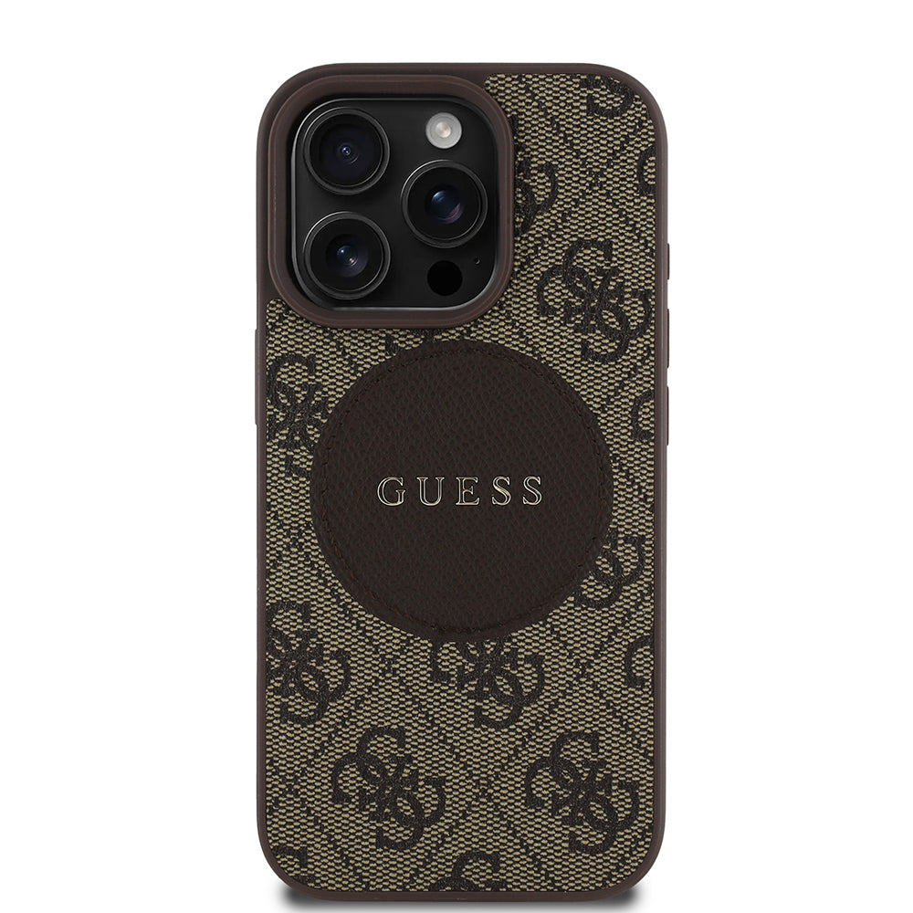 Apple iPhone 16 Pro Max Kılıf Guess Orjinal Lisanslı M-safe Şarj Özellikli Yazı Logolu Circle Classic Kapak Pembe