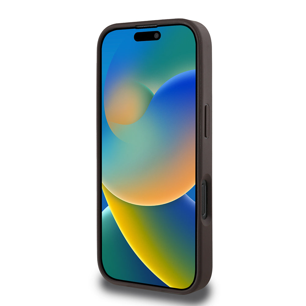 Apple iPhone 16 Pro Max Kılıf Guess Orjinal Lisanslı M-safe Şarj Özellikli Yazı Logolu Circle Classic Kapak Kahverengi
