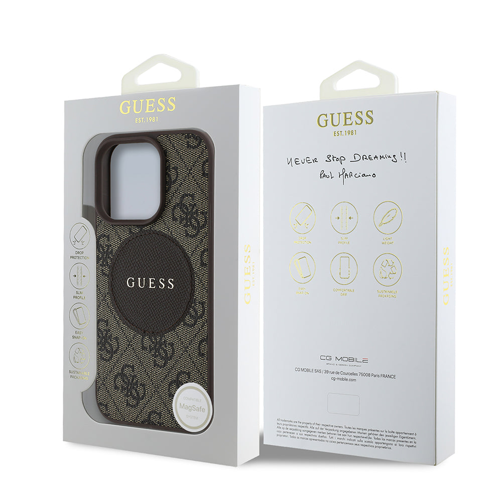 Apple iPhone 16 Pro Max Kılıf Guess Orjinal Lisanslı M-safe Şarj Özellikli Yazı Logolu Circle Classic Kapak Pembe