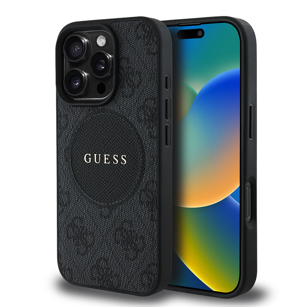Apple iPhone 16 Pro Max Kılıf Guess Orjinal Lisanslı M-safe Şarj Özellikli Yazı Logolu Circle Classic Kapak Pembe