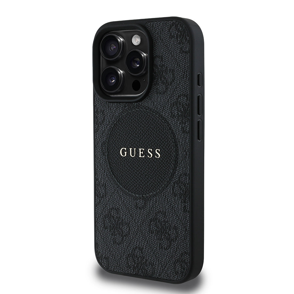 Apple iPhone 16 Pro Max Kılıf Guess Orjinal Lisanslı M-safe Şarj Özellikli Yazı Logolu Circle Classic Kapak Pembe