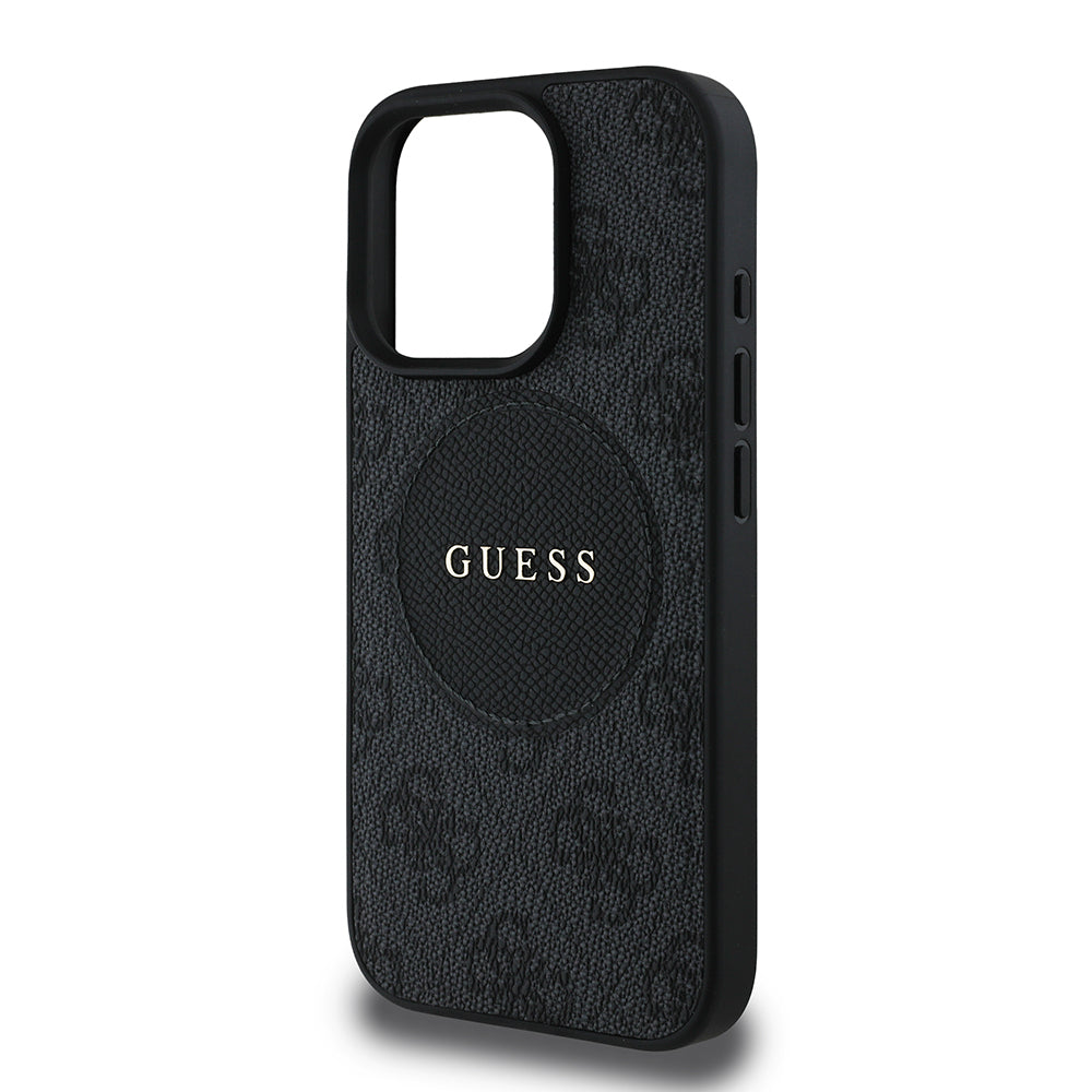 Apple iPhone 16 Pro Max Kılıf Guess Orjinal Lisanslı M-safe Şarj Özellikli Yazı Logolu Circle Classic Kapak Kahverengi