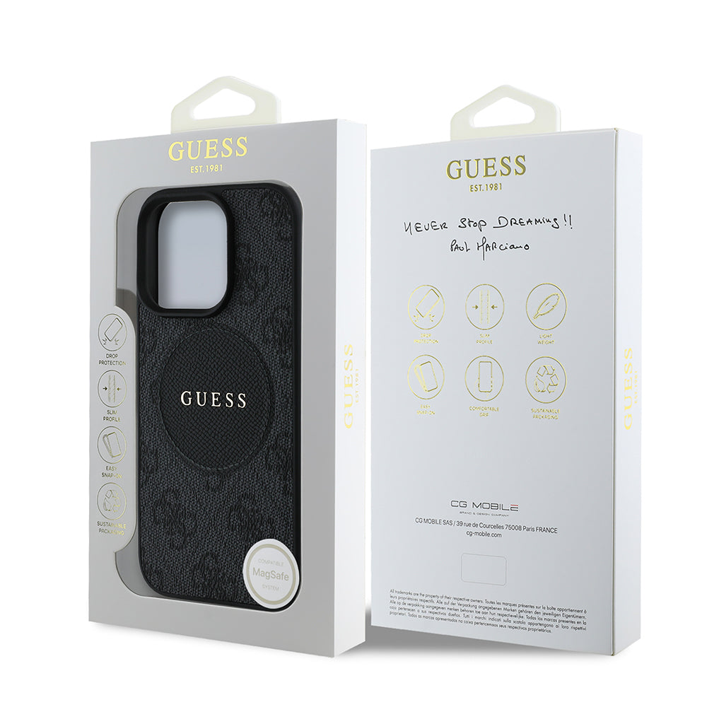 Apple iPhone 16 Pro Max Kılıf Guess Orjinal Lisanslı M-safe Şarj Özellikli Yazı Logolu Circle Classic Kapak Pembe