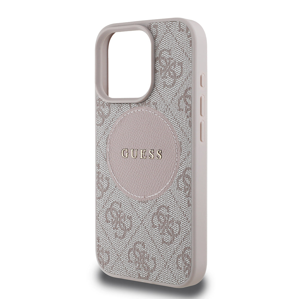Apple iPhone 16 Pro Max Kılıf Guess Orjinal Lisanslı M-safe Şarj Özellikli Yazı Logolu Circle Classic Kapak Kahverengi