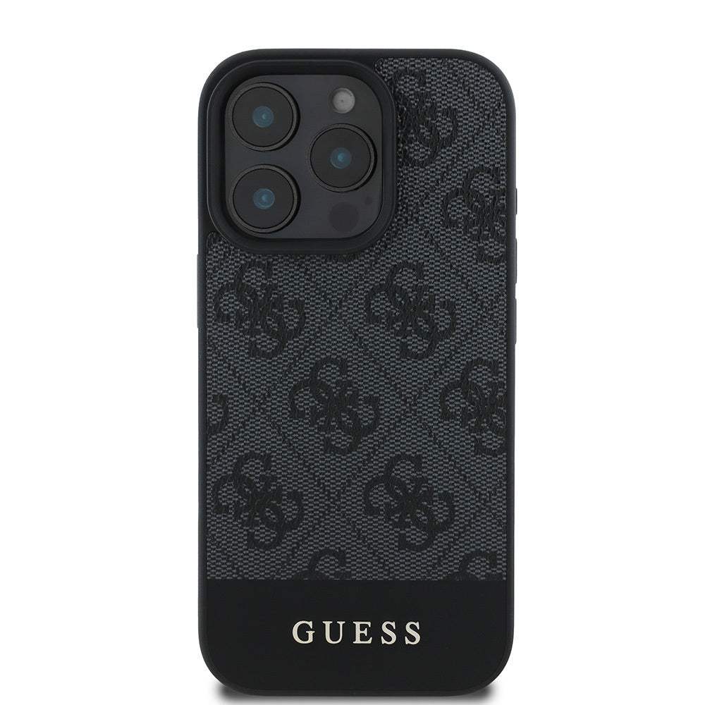 Apple iPhone 16 Pro Max Kılıf Guess Orjinal Lisanslı PU Deri Şerit Logo Dizaynlı Kapak Pembe