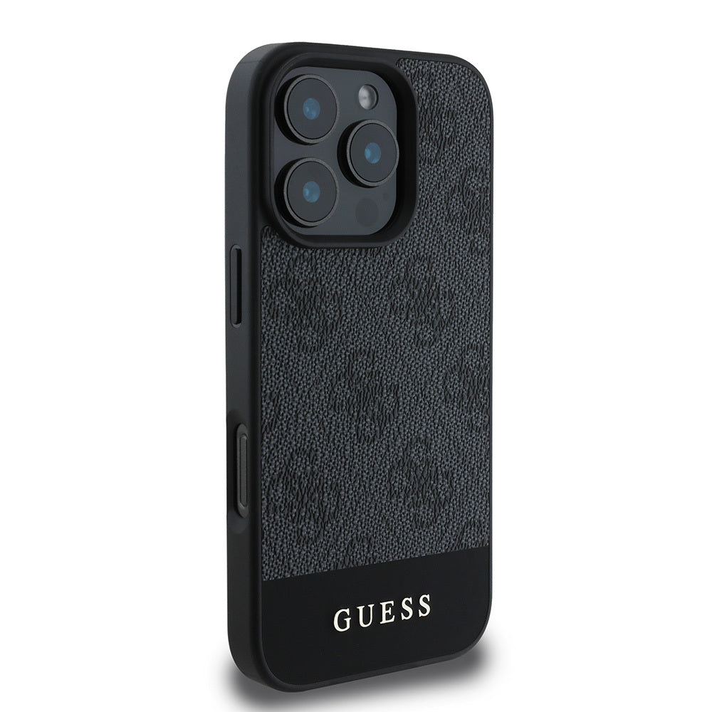 Apple iPhone 16 Pro Max Kılıf Guess Orjinal Lisanslı PU Deri Şerit Logo Dizaynlı Kapak Pembe