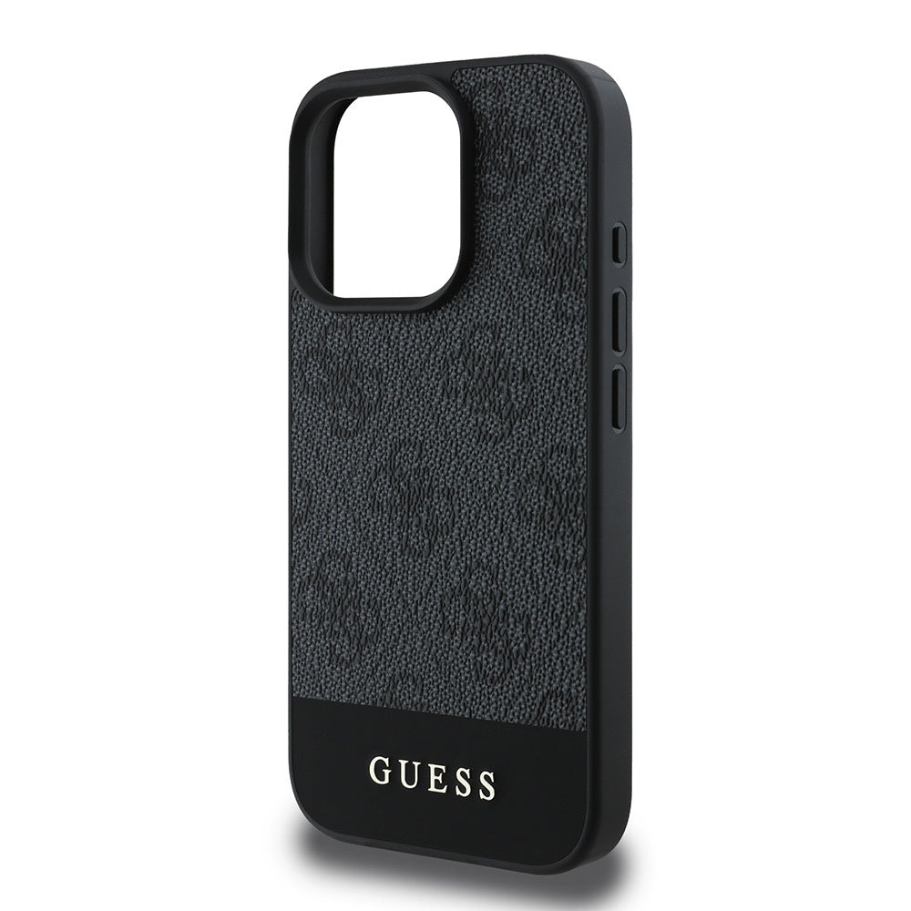 Apple iPhone 16 Pro Max Kılıf Guess Orjinal Lisanslı PU Deri Şerit Logo Dizaynlı Kapak Siyah
