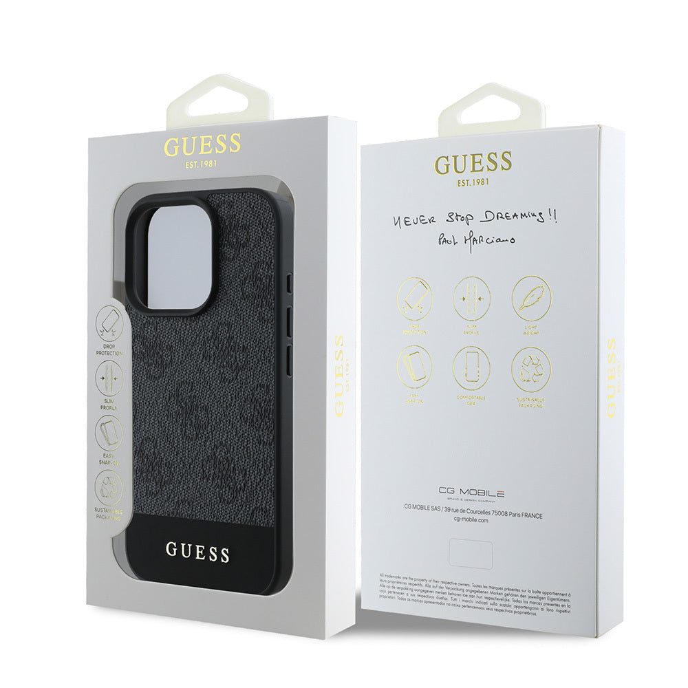 Apple iPhone 16 Pro Max Kılıf Guess Orjinal Lisanslı PU Deri Şerit Logo Dizaynlı Kapak Pembe
