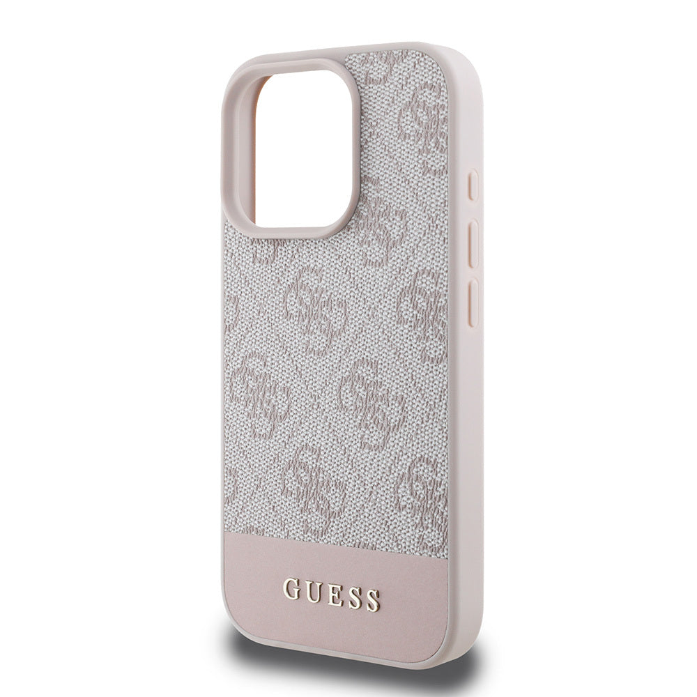 Apple iPhone 16 Pro Max Kılıf Guess Orjinal Lisanslı PU Deri Şerit Logo Dizaynlı Kapak Pembe