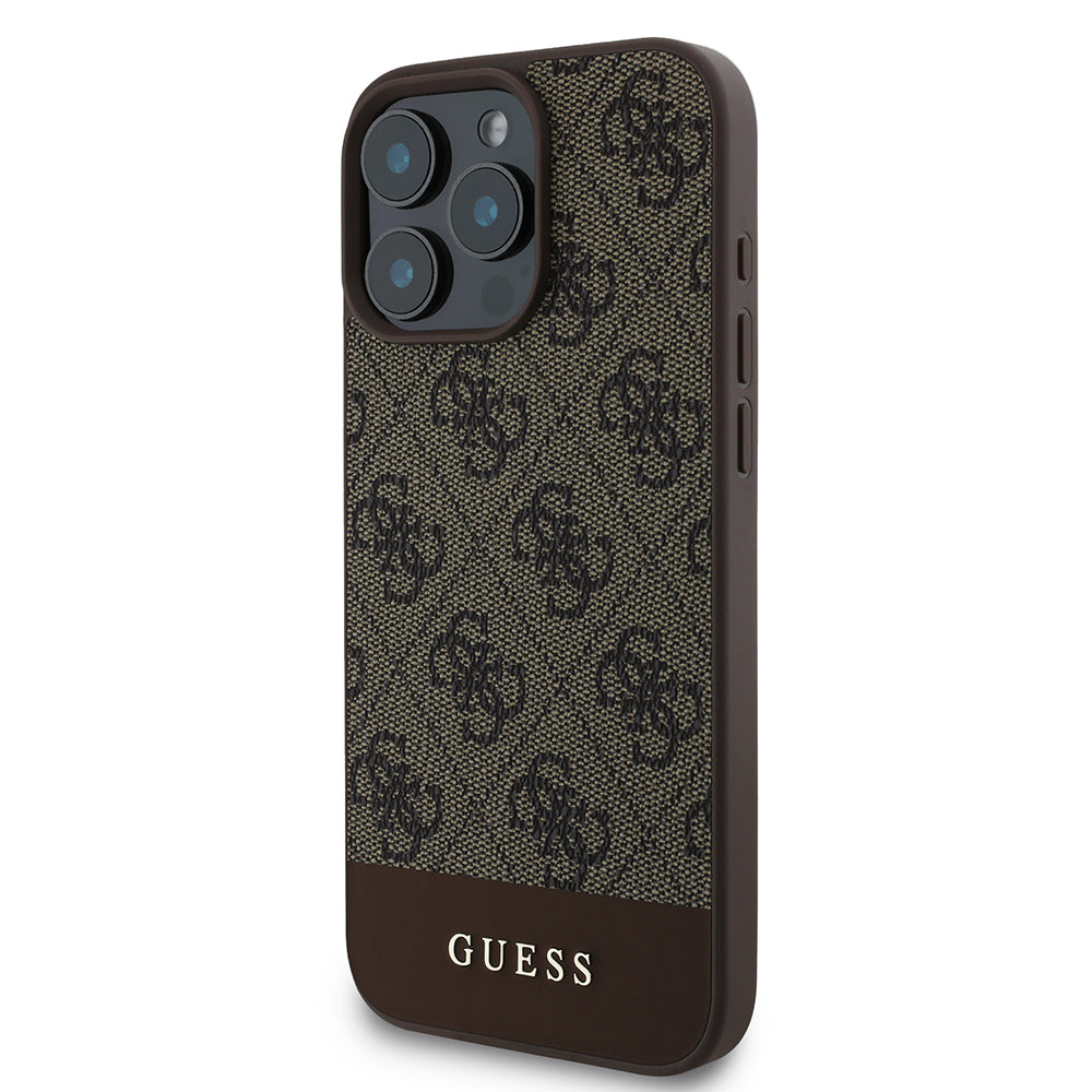Apple iPhone 16 Pro Max Kılıf Guess Orjinal Lisanslı PU Deri Şerit Logo Dizaynlı Kapak Pembe