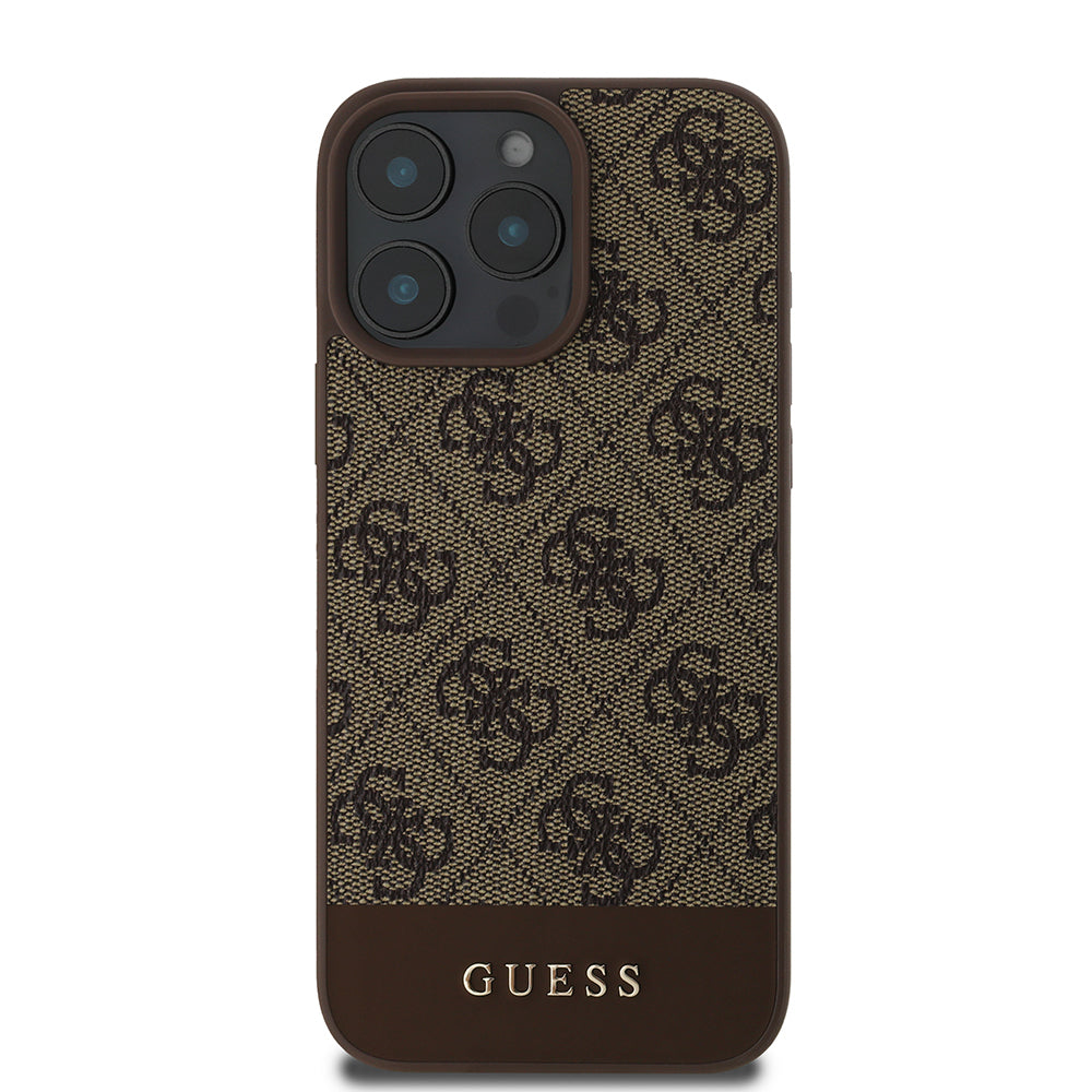 Apple iPhone 16 Pro Max Kılıf Guess Orjinal Lisanslı PU Deri Şerit Logo Dizaynlı Kapak Pembe