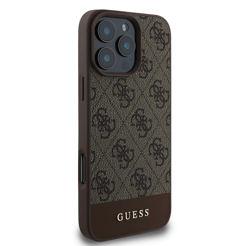 Apple iPhone 16 Pro Max Kılıf Guess Orjinal Lisanslı PU Deri Şerit Logo Dizaynlı Kapak Pembe