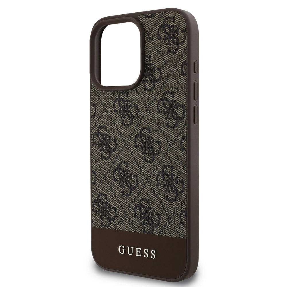 Apple iPhone 16 Pro Max Kılıf Guess Orjinal Lisanslı PU Deri Şerit Logo Dizaynlı Kapak Pembe