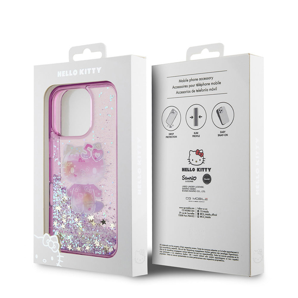 iPhone 16 Pro Max Kılıf Hello Kitty Orjinal Lisanslı Sıvılı Simli 50. Yıldönümü Partisi Kılıf Mor