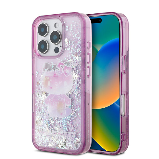 iPhone 16 Pro Max Kılıf Hello Kitty Orjinal Lisanslı Sıvılı Simli 50. Yıldönümü Partisi Kılıf Mor