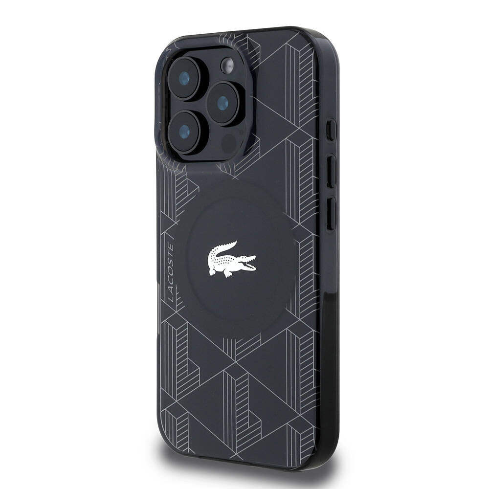 iPhone 16 Pro Max Kılıf Lacoste Orjinal Lisanslı Magsafe Şarj Özellikli IML Baskılı Gümüş Timsah Logolu Monogram Kılıf Yeşil