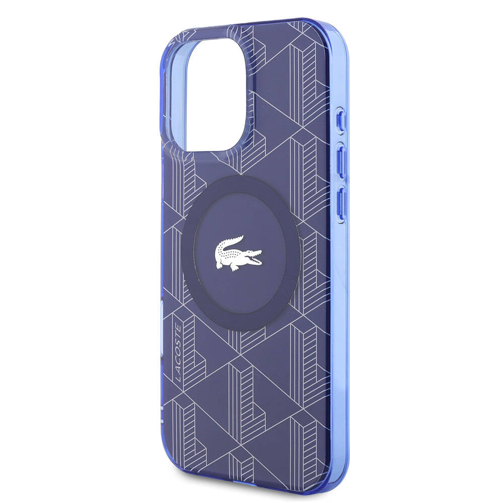 iPhone 16 Pro Max Kılıf Lacoste Orjinal Lisanslı Magsafe Şarj Özellikli IML Baskılı Gümüş Timsah Logolu Monogram Kılıf Siyah