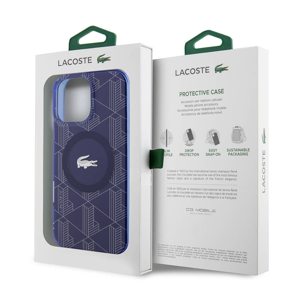 iPhone 16 Pro Max Kılıf Lacoste Orjinal Lisanslı Magsafe Şarj Özellikli IML Baskılı Gümüş Timsah Logolu Monogram Kılıf Yeşil