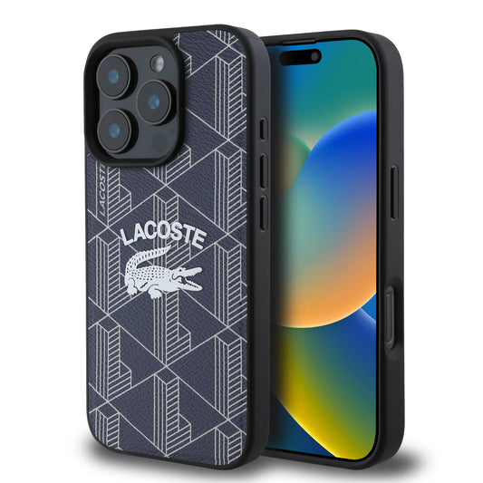 iPhone 16 Pro Max Kılıf Lacoste Orjinal Lisanslı Magsafe Şarj Özellikli Mono Vintage Logo Kılıf Lacivert
