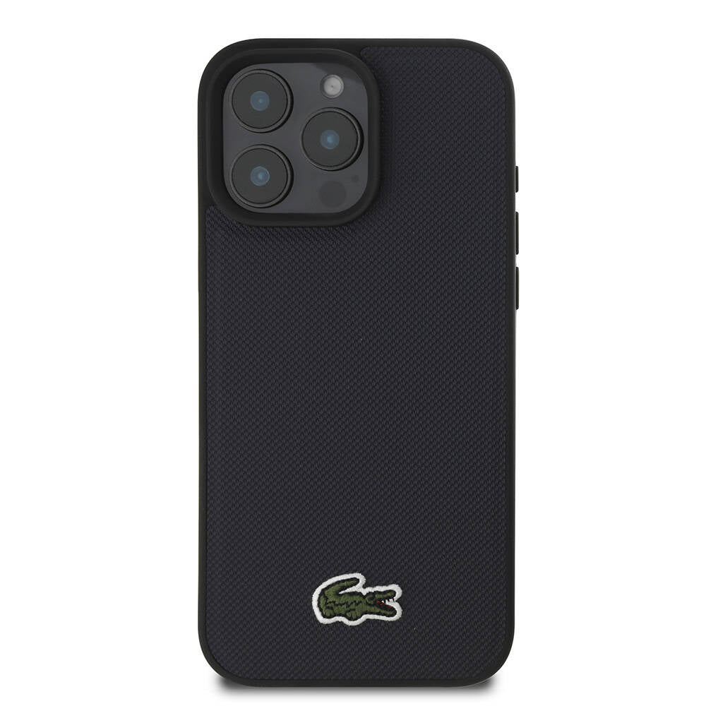 iPhone 16 Pro Max Kılıf Lacoste Orjinal Lisanslı PU Pike Desenli Arka Yüzey İkonik Timsah Dokuma Logolu Kılıf Kırmızı