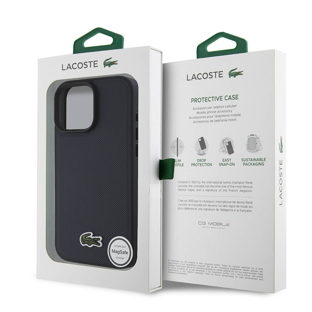 iPhone 16 Pro Max Kılıf Lacoste Orjinal Lisanslı PU Pike Desenli Arka Yüzey İkonik Timsah Dokuma Logolu Kılıf Kırmızı