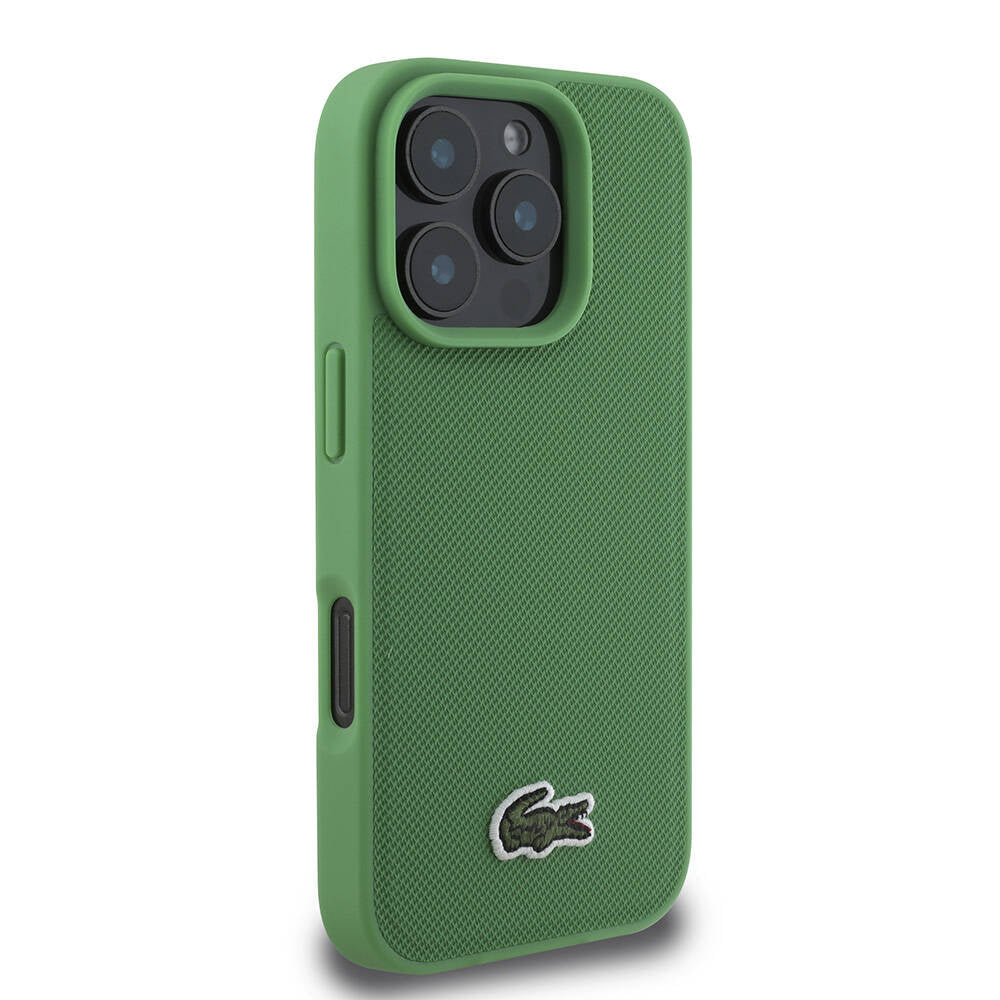 iPhone 16 Pro Max Kılıf Lacoste Orjinal Lisanslı PU Pike Desenli Arka Yüzey İkonik Timsah Dokuma Logolu Kılıf Kırmızı