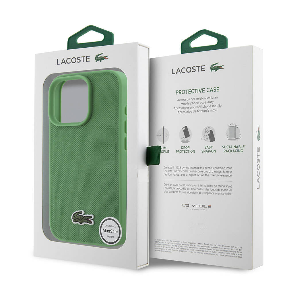 iPhone 16 Pro Max Kılıf Lacoste Orjinal Lisanslı PU Pike Desenli Arka Yüzey İkonik Timsah Dokuma Logolu Kılıf Kırmızı