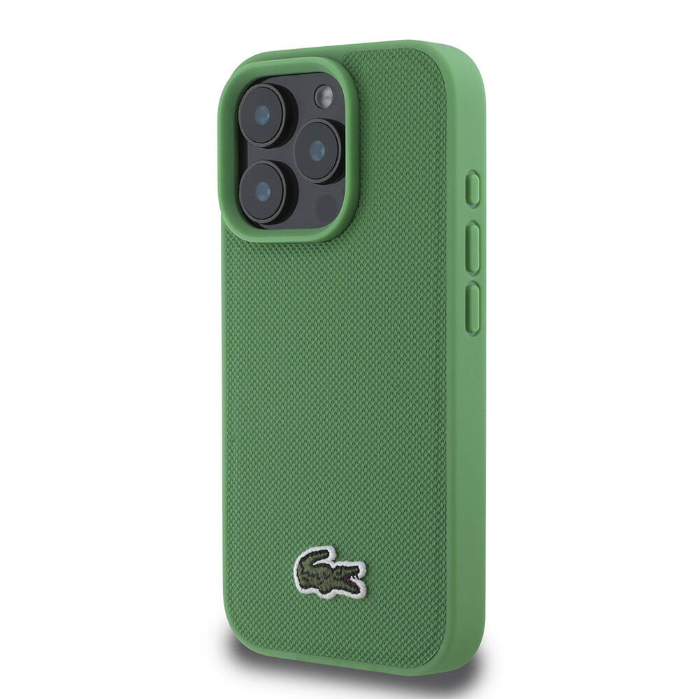 iPhone 16 Pro Max Kılıf Lacoste Orjinal Lisanslı PU Pike Desenli Arka Yüzey İkonik Timsah Dokuma Logolu Kılıf Siyah