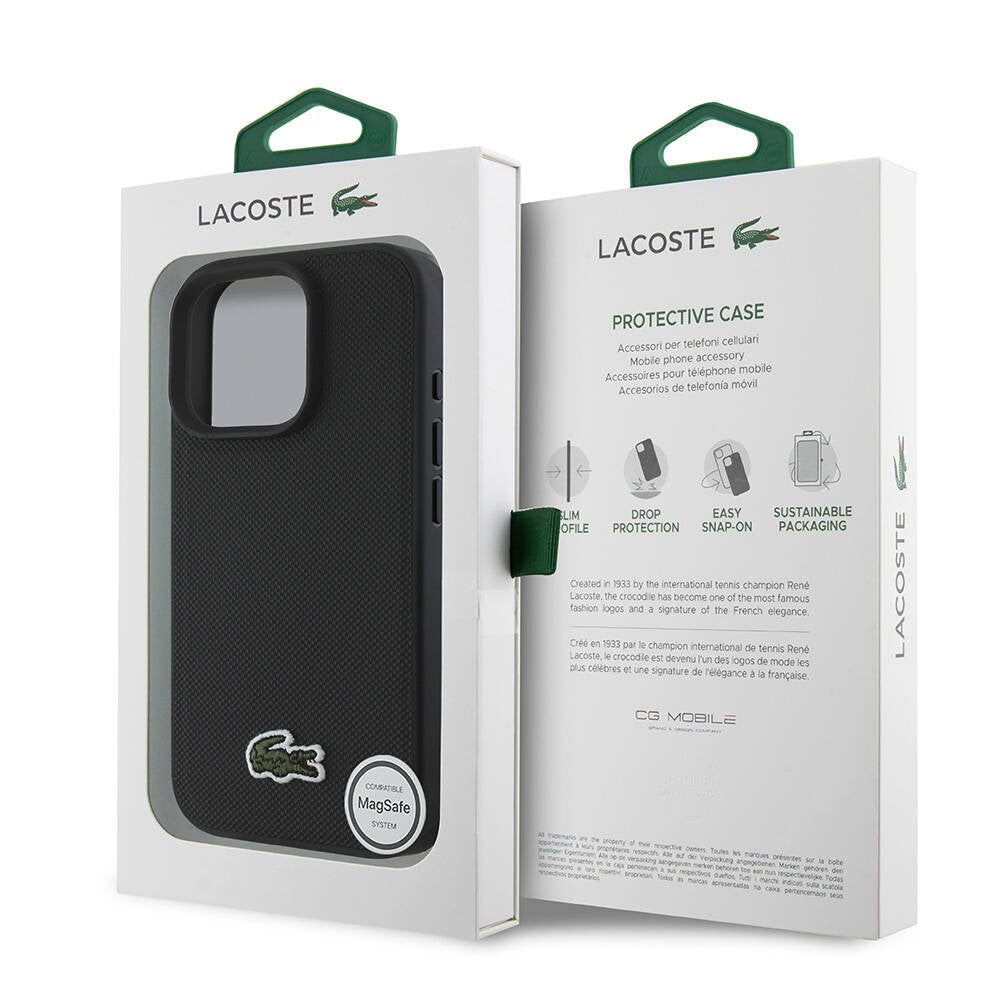 iPhone 16 Pro Max Kılıf Lacoste Orjinal Lisanslı PU Pike Desenli Arka Yüzey İkonik Timsah Dokuma Logolu Kılıf Kırmızı