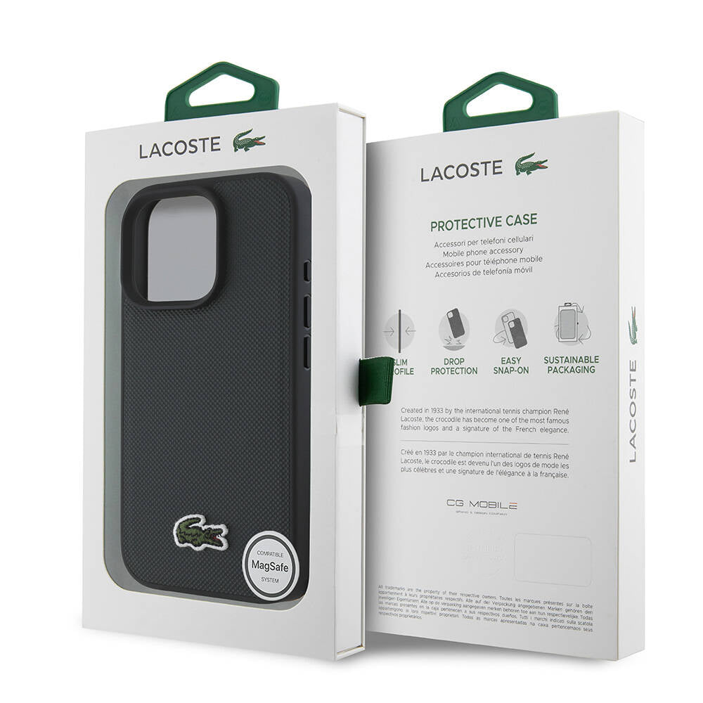 iPhone 16 Pro Max Kılıf Lacoste Orjinal Lisanslı PU Pike Desenli Arka Yüzey İkonik Timsah Dokuma Logolu Kılıf Kırmızı