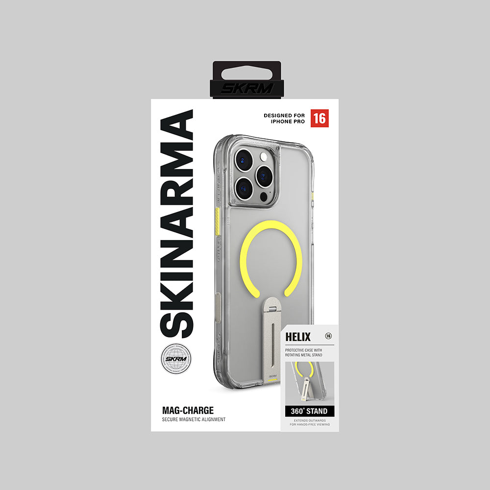 Apple iPhone 16 Pro Max Kılıf M-safe Şarj Özellikli 360 Derece Dönebilen Standlı Skinarma Helix Kapak Şeffaf