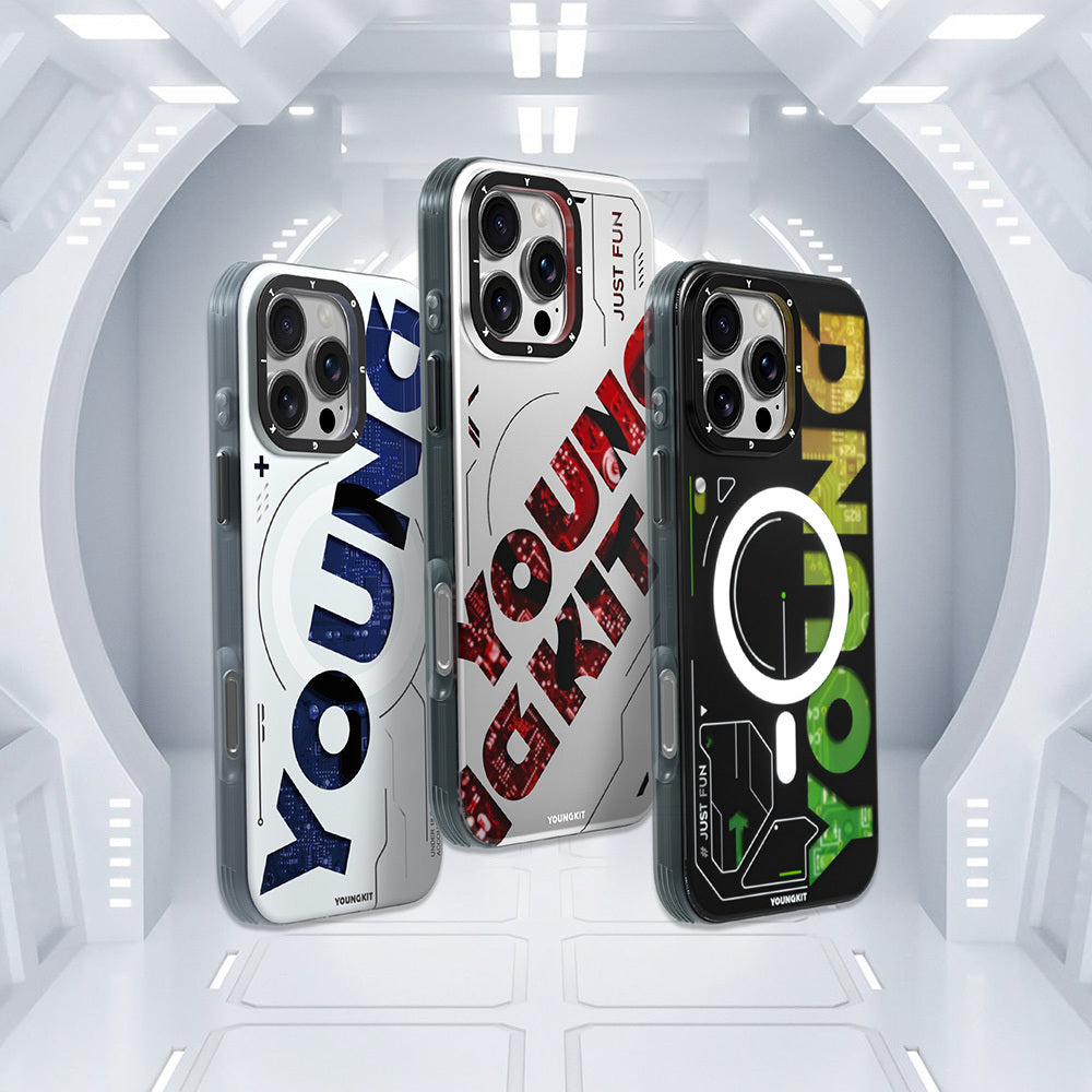 iPhone 16 Pro Max Kılıf Magsafe Şarj Özellikli Airbagli Çift Katmanlı Youngkit Future Serisi Kılıf Yeşil