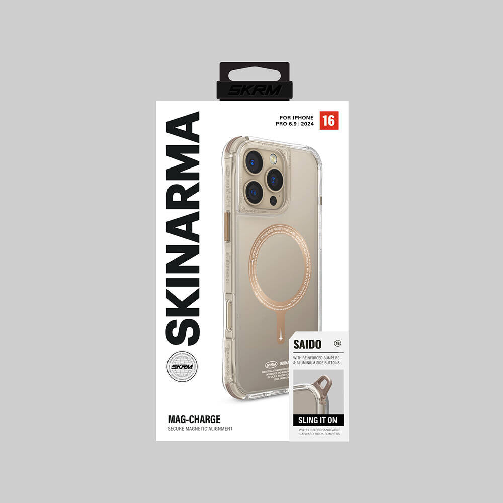 iPhone 16 Pro Max Kılıf Magsafe Şarj Özellikli Airbagli Şeffaf SkinArma Saido Prime Kılıf Titanyum