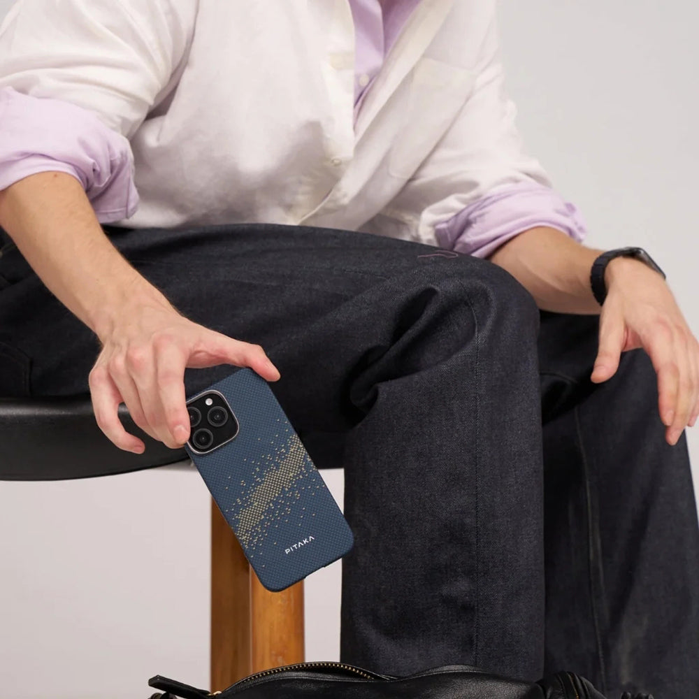 iPhone 16 Pro Max Kılıf Magsafe Şarj Özellikli Aramid Fiber Pitaka Tactile Woven Starpeak Serisi Milky Way Galaxy Kılıf Mavi