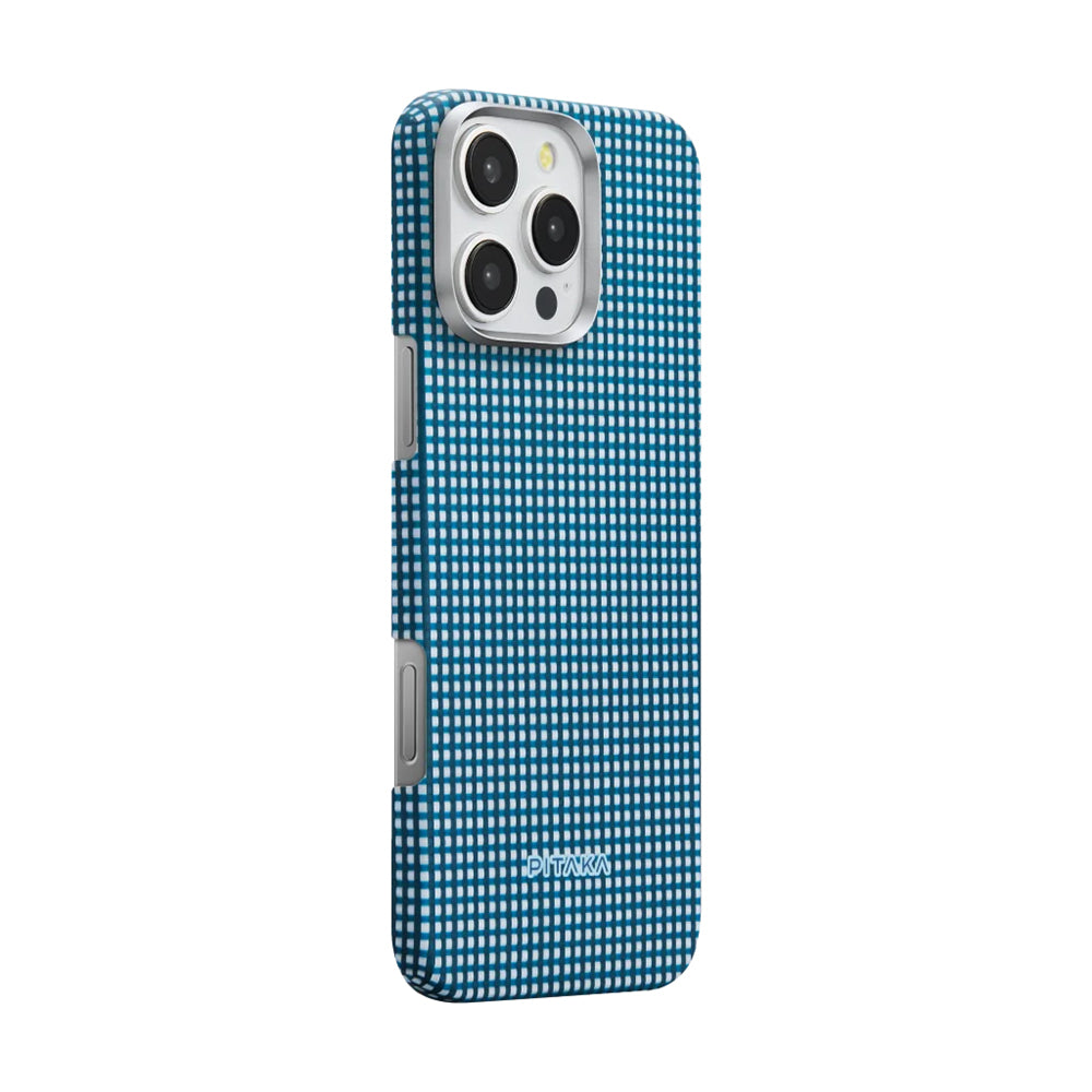 iPhone 16 Pro Max Kılıf Magsafe Şarj Özellikli Aramid Fiber Pitaka Ultra-Slim Classic Serisi Ocean Blue Kılıf Mavi
