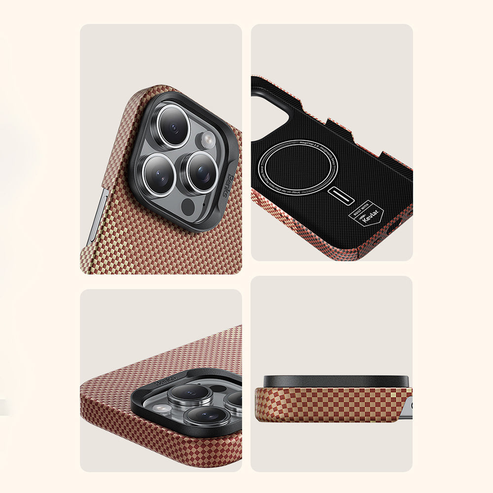 iPhone 16 Pro Max Kılıf Magsafe Şarj Özellikli Benks GoldenTide ArmorAir 600D Kevlar Kılıf Gold