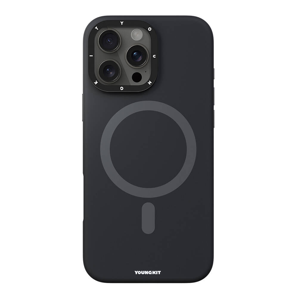 iPhone 16 Pro Max Kılıf Magsafe Şarj Özellikli Kamera Standlı Youngkit Bitty Cream Kılıf Siyah