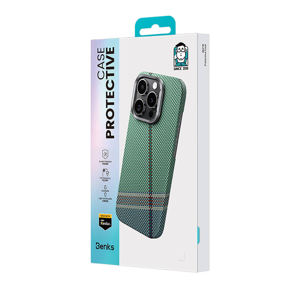 iPhone 16 Pro Max Kılıf Magsafe Şarj Özellikli Karbon Fiber Tasarımlı Benks Passion Green ArmorAir Kevlar Kılıf Yeşil