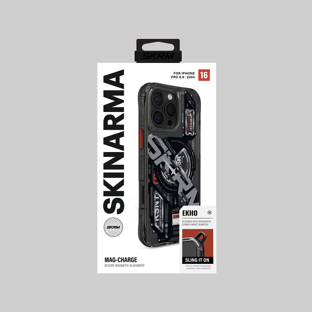 iPhone 16 Pro Max Kılıf Magsafe Şarj Özellikli Katmanlı Makine Temalı SkinArma Ekho Kılıf Şeffaf