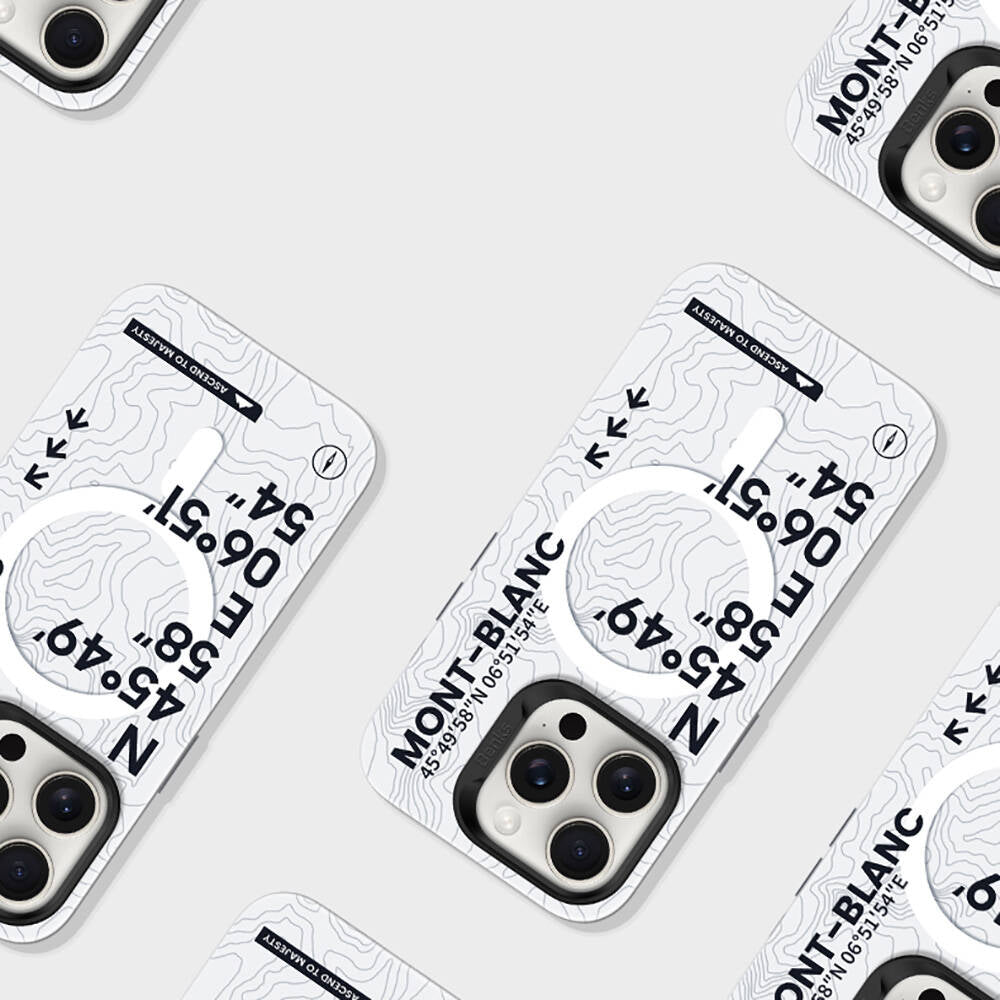iPhone 16 Pro Max Kılıf Magsafe Şarj Özellikli Koordinat Yazı Desenli Benks Summit Serisi Kılıf Beyaz