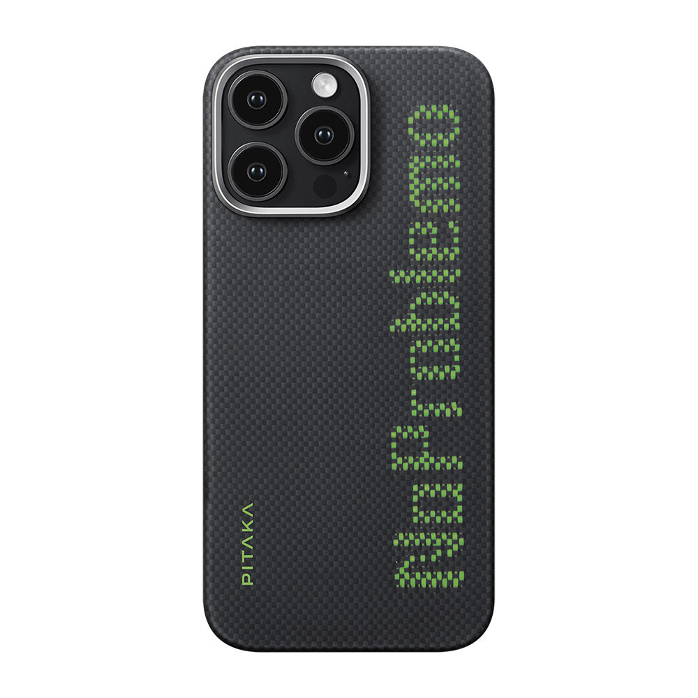 Apple iPhone 16 Pro Max Kılıf M-safe Şarj Özellikli Lumintex Teknolojili Fosforlu Aramid Fiber Pitaka Tactile Woven Aries Serisi NoProblemo Kapak